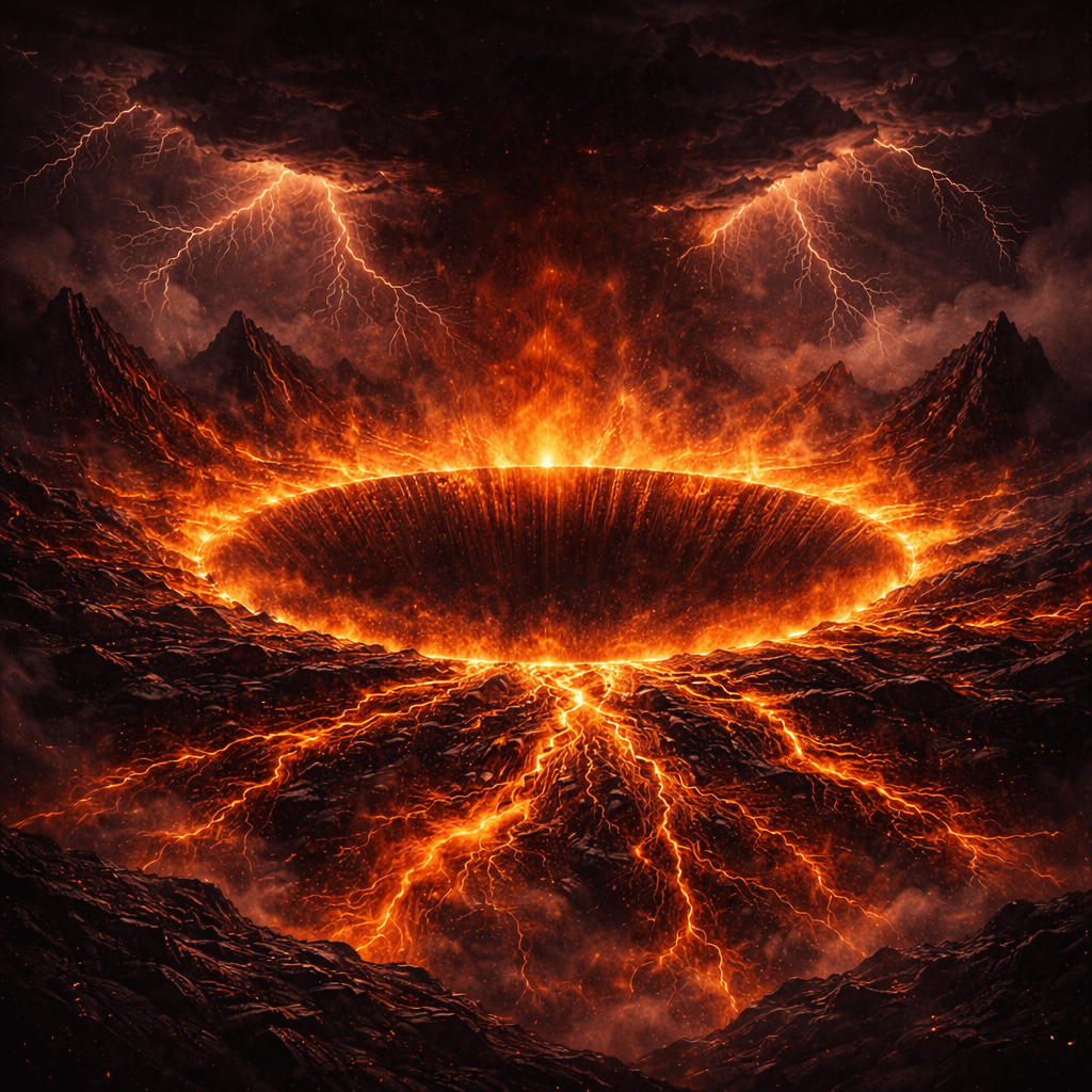 Fiery eruption in a molten landscape