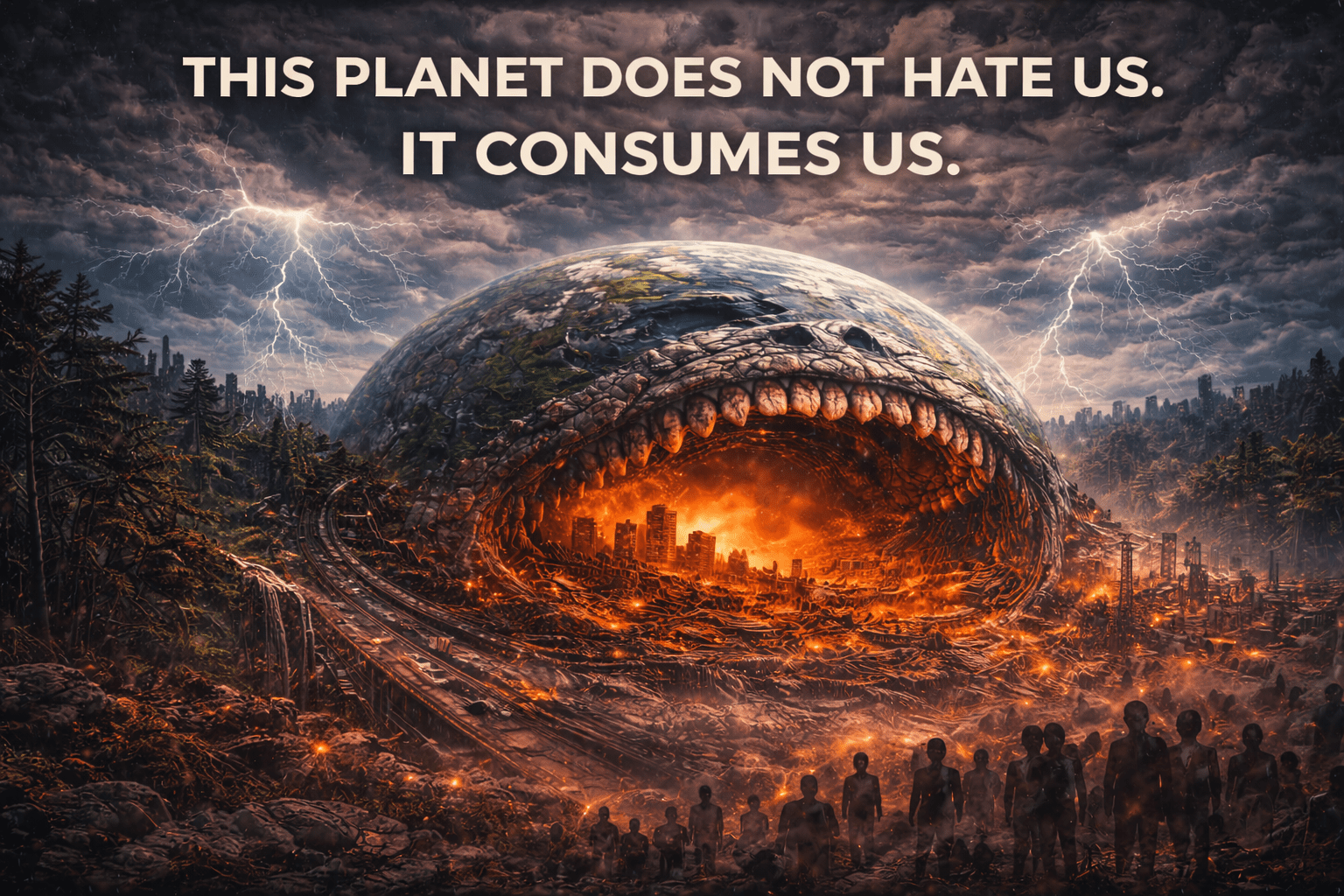 Earth Does Not Hate Us. It Consumes Us.