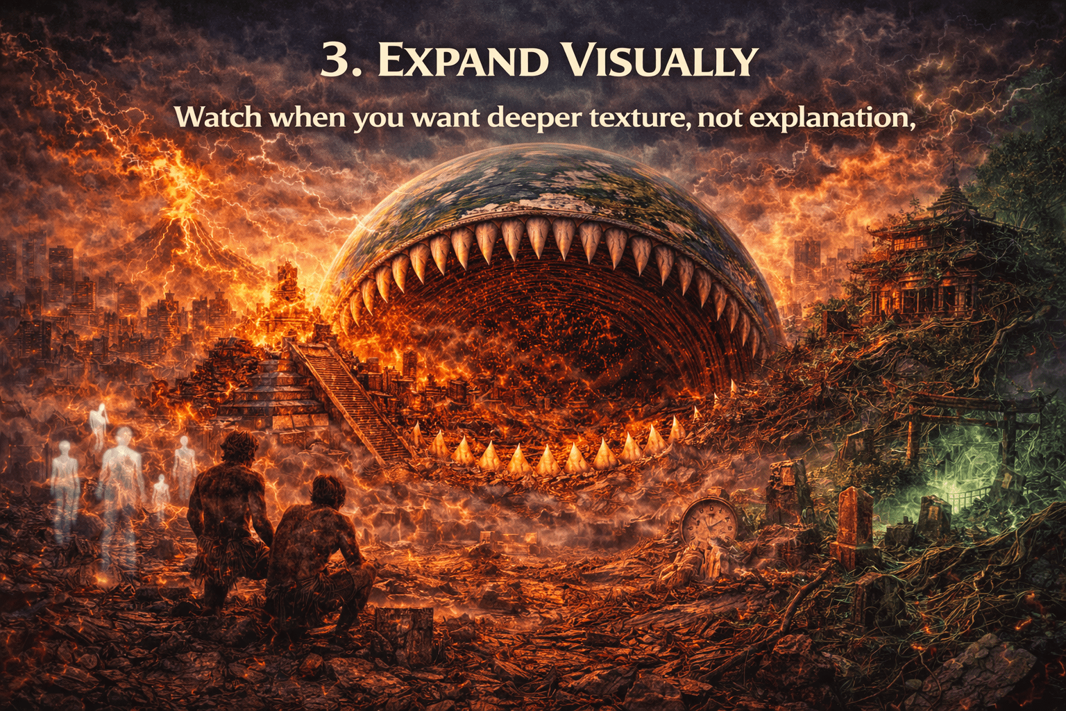 3. Expand Visually Watch when you want deeper texture, not explanation. Earth devours civilization in chaos (2)