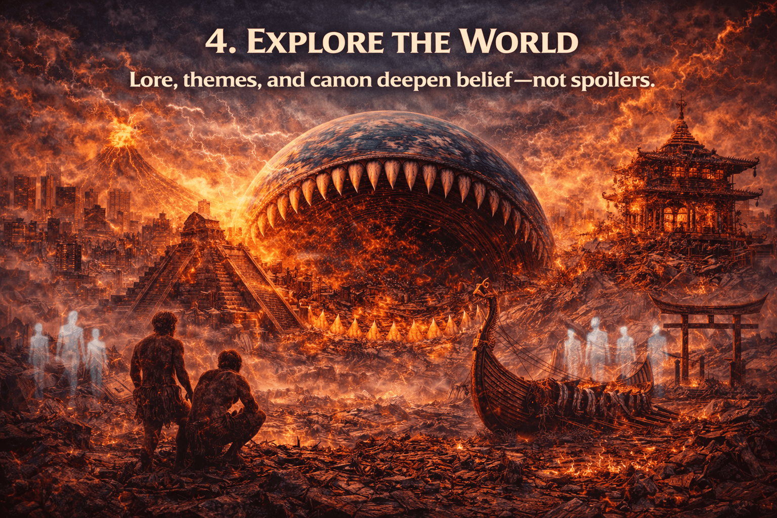 4. Explore the World - Earth devours civilizations in fiery chaos